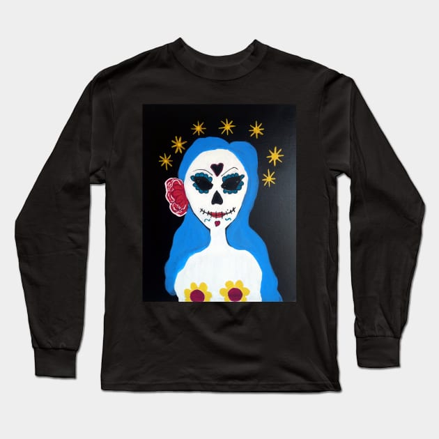 Cosmic Sugar Skull Girl Long Sleeve T-Shirt by Cosmic Witch 